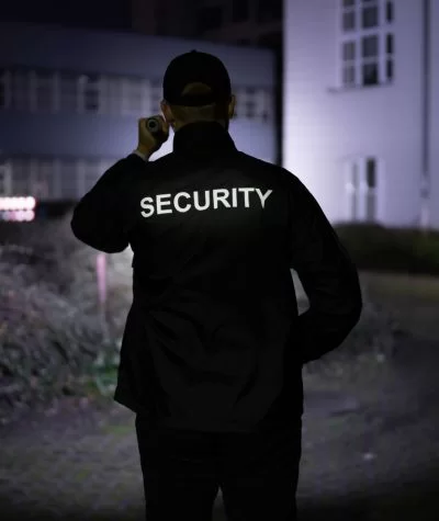 Security Guard Walking Building Perimeter